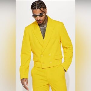 Modern Gabardine Cropped Double Breasted Blazer - Yellow
